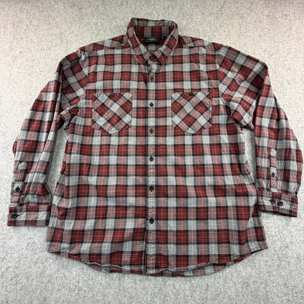 Harley-Davidson Mens 2XL Red Grey Plaid Flannel Button Down Embroidered Logo